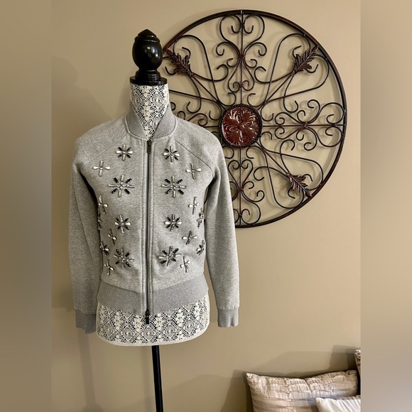 Banana Republic Gray Jeweled Zip-up Sweater (Size X-Small) - Picture 2 of 9